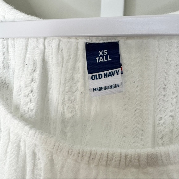 OLD NAVY Mini Dress White XS Tall Crinkle Gauze Tiered Pockets Flowy Peasant NWT - Picture 3 of 15